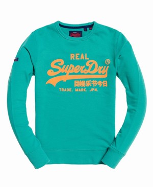 Superdry Vintage Logo Neon Lite Crew Férfi Pulóver Zöld | OLZVI0427